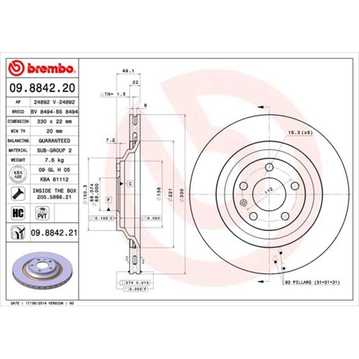 Bremsscheibe - BREMBO - Hinterachse